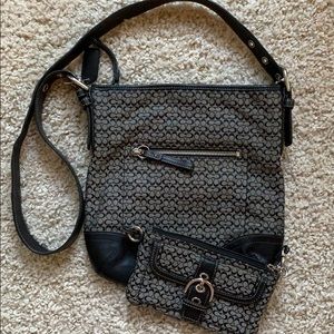 Black logo Coach purse and wristlet